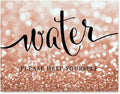 Andaz Press Wedding Party Signs, Glitzy Rose Gold Glitter, 8.5x11-inch, Water Please Help Yourself, 1-Pack, Bokeh Colored Party Supplies, Ceremony Reception Dessert Table Sign