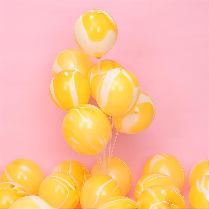 Orange or Yellow Tie Dye Balloons 30PCS 12 Inch Agate Marble Latex Swirl Balloons For Tie Dye Birthday Party Supplies,Candyland,Bachelorette,Fun Hippie Party Decorations