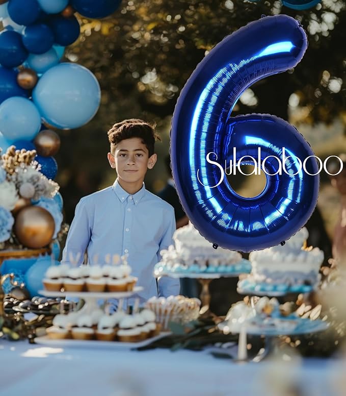 40Inch Navy Blue 6 Balloon Number Large Helium Royal Blue Number Balloons 0-9 Giant Digital 6th Foil Mylar Big Party Balloon for Boy Birthday Party Anniversary Graduation Decorations