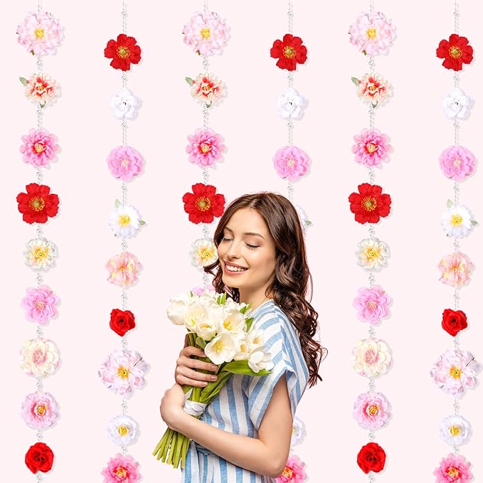 6 Pack 47.24 ft Flower Garland Hanging Decorations Floating Flowers Backdrop Wildflower Garland Artificial Fake Floral Vines Bead Chain Floral Party Decor Halloween Fall Birthday Wall