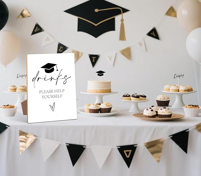 Graduation Drinks Bar Sign - Congrats Grad Party Decorations Favors Supplies, Graduation Centerpieces for Tables 2026, 8×11 Wooden Sign with Stand