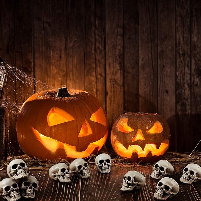 Boao 10 Pieces Halloween Skeleton Head Small Mini Skulls for Halloween Party Decoration Props, Table Decor