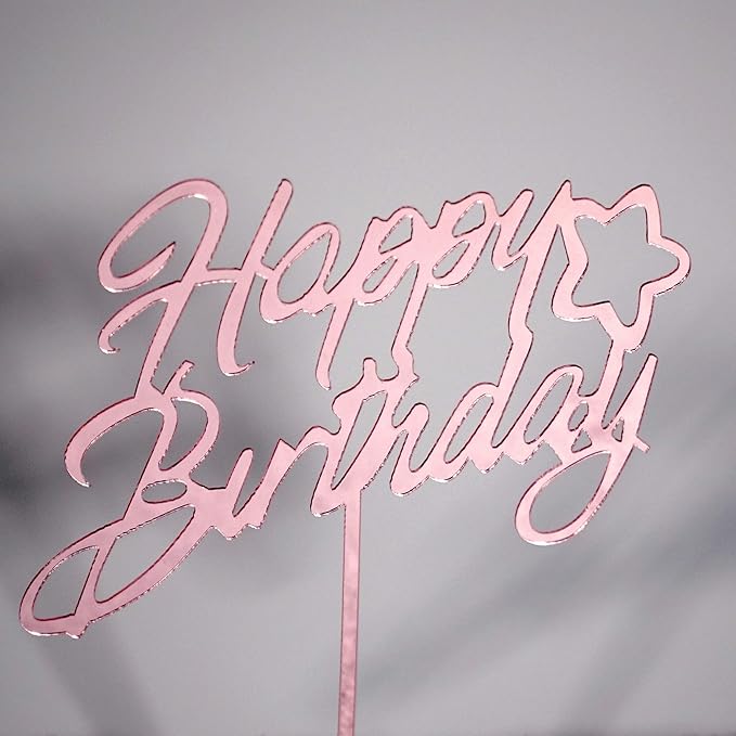 6-Pack Rose Gold Birthday Cake Topper Set, Double-Sided Glitter, Acrylic Happy Birthday Sign Cake Toppers/Cupcake Toppers, Party Decorations Supplies for Girls and Mom.