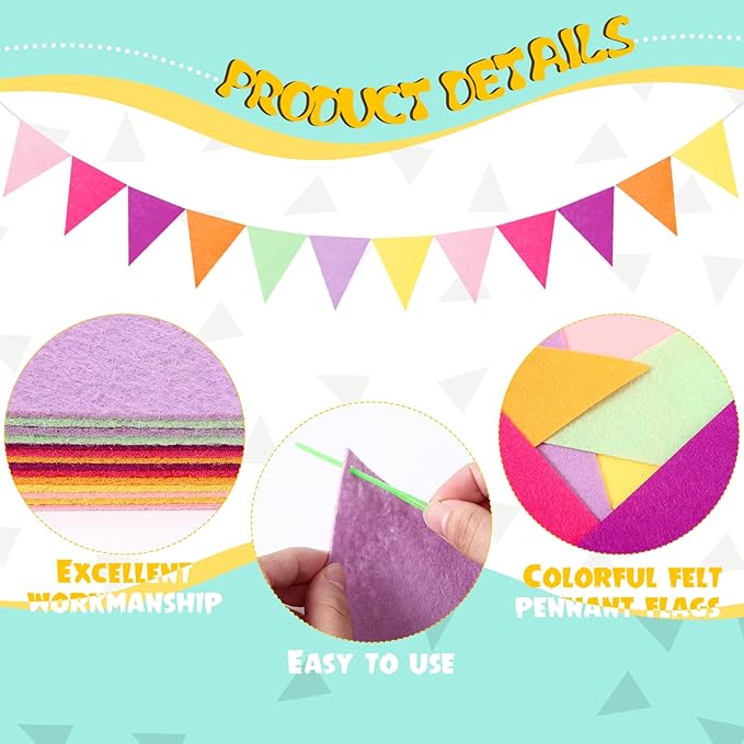 Irenare 9.8ft Pom Pom Garland Felt Rainbow Garland Graduation Party Decoration Colorful Pennant Tassel Banner Birthday Baby Shower Triangle Banner for Classroom School Mantel Fireplace(Candy Color)