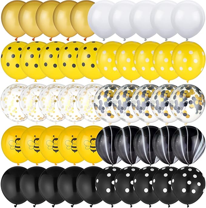 Skylety 100 Pcs Bee Balloons Decorations Kit Happy Bee Day Dots Balloon Confetti Black Yellow Latex Favor for Birthday Party Decoration