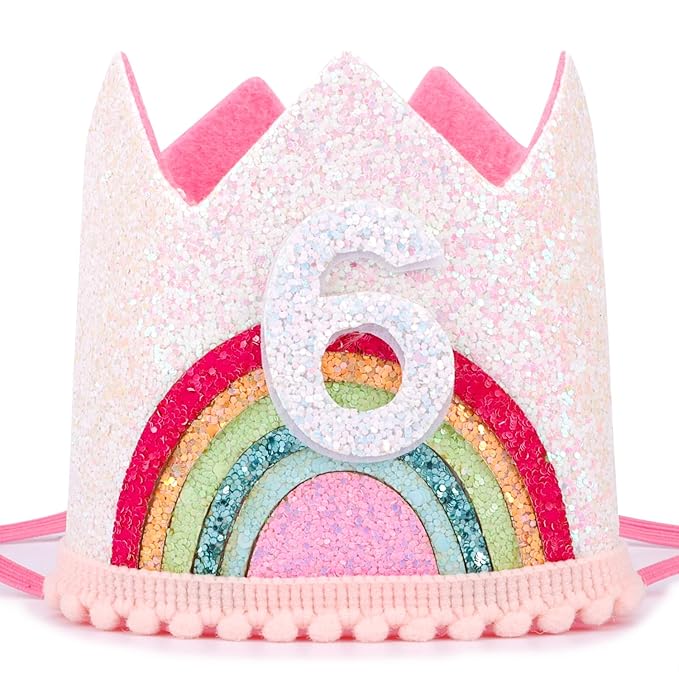 6 Year Old Girl's Rainbow Princess Tiara Birthday Crown, Party Accessories and Gifts