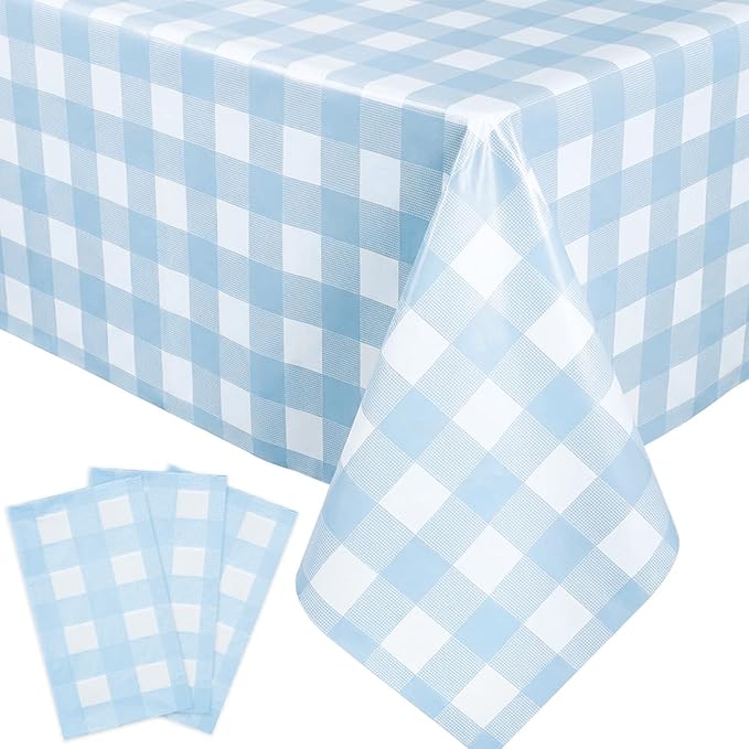 Oigco Light Blue Gingham Tablecloth - 54 x 108 Inches, Rectangle Disposable Light Blue Checkered Tablecloth, Picnic Table Covers for Dining/Camping/Picnic/Outdoor