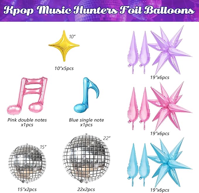 JOGAMS 173Pcs Cool-Tone K-Pop Stage Balloon Arch Kit, Blue Purple Pink Performance Style Balloons with Disco Foils for Birthday, Prom & Music Backdrop Decor