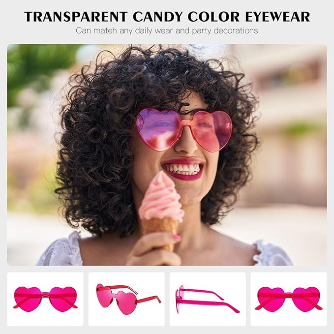 16 Heart Rimless Sunglasses Retro Colored Party Glasses Bulk Gradient Transparent Fun Eyeglasses for Unisex Adult