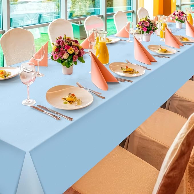 6Pcs Light Blue Tablecloths,Disposable Plastic Tablecloth,Waterproof Baby Blue Rectangle Table Cover for Graduation Birthdays Weddings Anniversary Party Decorations,54 x 108 Inch