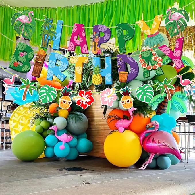 Hawaiian Birthday Banner,3 Packs Hawaiian Happy Birthday Banner,Hawaiian Birthday Party Decorations