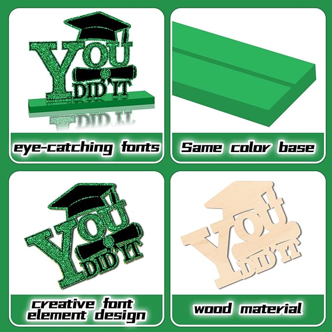 4Pcs Graduation Decorations Class of 2025 Wood Table Centerpieces Congrats Grad Wooden Sign Graduation Table Toppers Congratulate Tiered Tray Decor for 2025 Graduation Party(Green-Black)