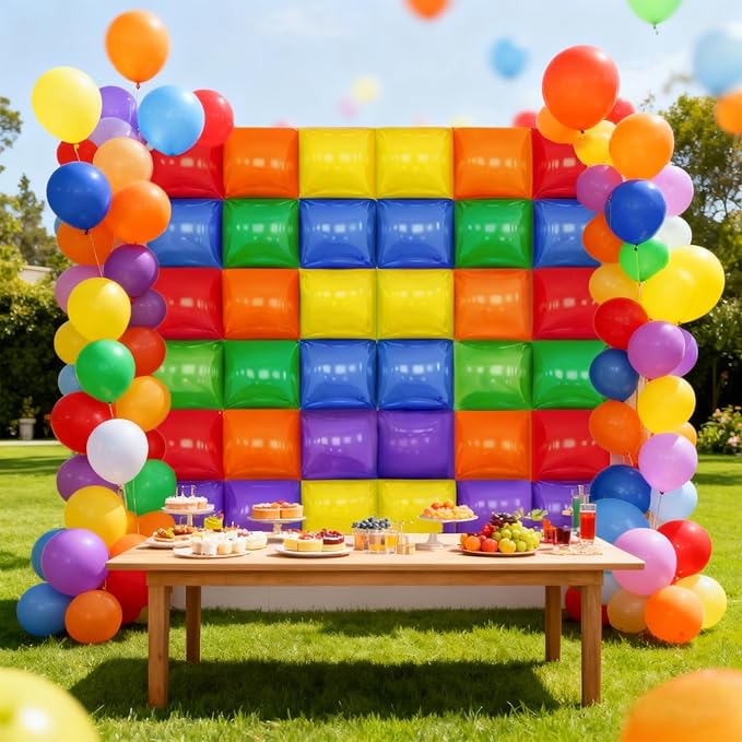 36 PCS Red Yellow Blue and Green Purple Orange Square Foil Balloon Wall, 19'' Double Sided Foil Balloons Backdrop Tunnel Arch Kit for Anniversary Bachelorette Bridal Baby Shower Party Decor
