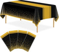 4 Pack Black and Gold Tablecloth Party Decorations Plastic Black Tablecloth Printed Gold Table Runner 54 x108 Inch Disposable Rectangle Table Cover for Birthday Wedding Graduation Anniversary