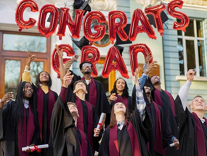 KALOR 16 Inch Red Congrats Grad Banner Balloons, Red Congrats Grad Letters Sign, Graduation Decorations 2026 for Graduation Party Decorations 2026