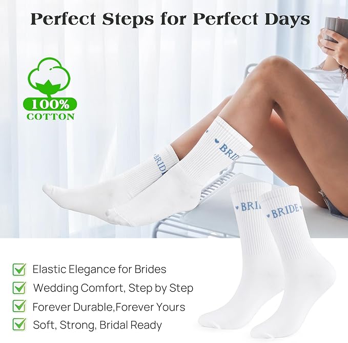 Etercycle Bride Socks, White Blue Bride To Be Something Blue Gift, Soft Cotton Bridal Socks For Women Engagement Wedding Bridesmaid Gifts Bachelorette Party Favor Honeymoon Essentials Decorations