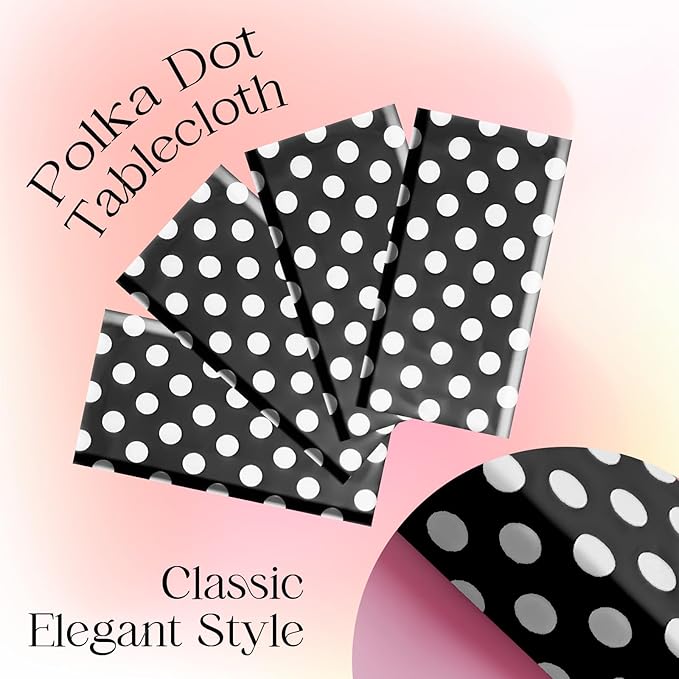 2 Pieces Black Polka Dot Rectangle Tablecloth - 54x72“ Decorative & Stain Resistant Table Cloth with Polka Dot Pattern, Table Cover for Halloween, Dining Table, Buffet, Wedding, Camping, Party
