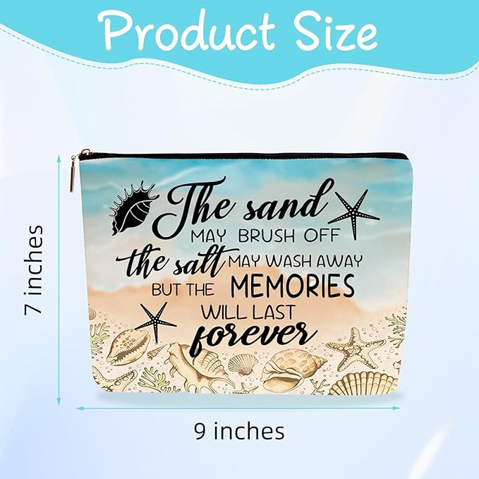 Beach Makeup Bag Beach Travel Cosmetic Bag Seaside Vacation Essential Gifts for Girls Mom The Memories Will Last Forevers Beaches Party Gifts for Women
