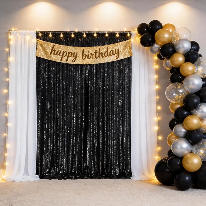 B-COOL Black Sequin Backdrop Curtains 2 Packs 5ftx8ft Sparkle Backdrop Fabric Glitter Photography Drapes for Stage Party Ceremony Birthday Decoration