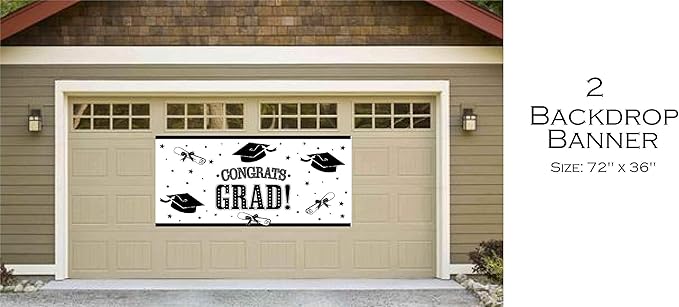 Oojami Graduation Party Supplies 2025 – Complete Set for 30 Guests with Plates, Cups, Napkins, Table Covers, Balloons, Photo Props, Banners & Card Box – Disposable Black & White Decor Kit