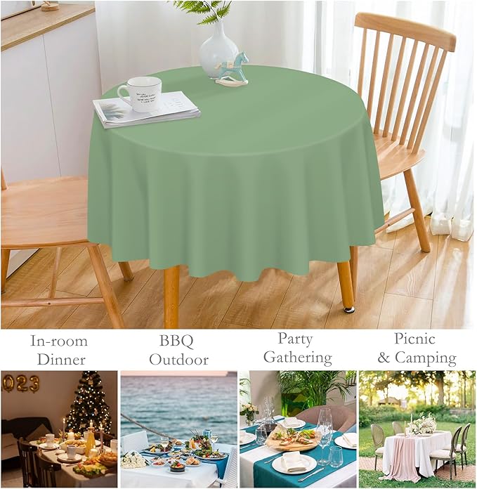 Mulbozy 12 Pack Sage Green Round Tablecloth, 84 Inches Plastic Table Cover, Premium Disposable Round Party Tablecloth for Restaurant Dinners, Wedding, Grad Party, BBQ, Outdoor Camping
