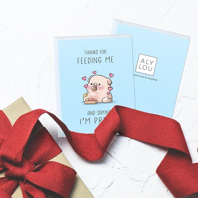 Anniversary Card Mother's Day Birthday for Mom Dad Wife Husband Girlfriend Boyfriend Stepmom Aunt Parents – Cute Funny Sarcastic Greeting Card for Father’s Day – Blank Inside (Thanks for Feeding Me)