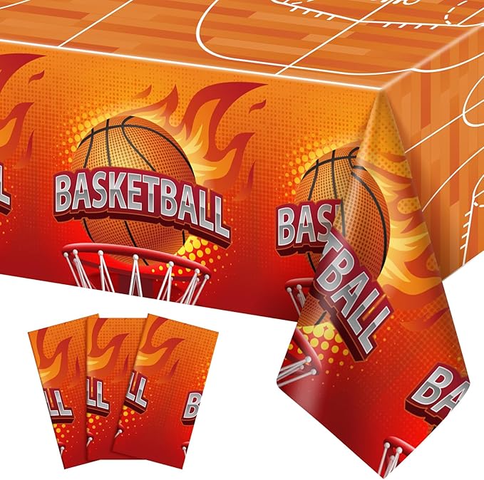 3 Pack Plastic Basketball Tablecloth, 54 x 108 Inch Disposable Table Cloth Basketball Party Tablecloth, Waterproof Rectangle Table Cover for Basketballs Senior Night Decorations 2026