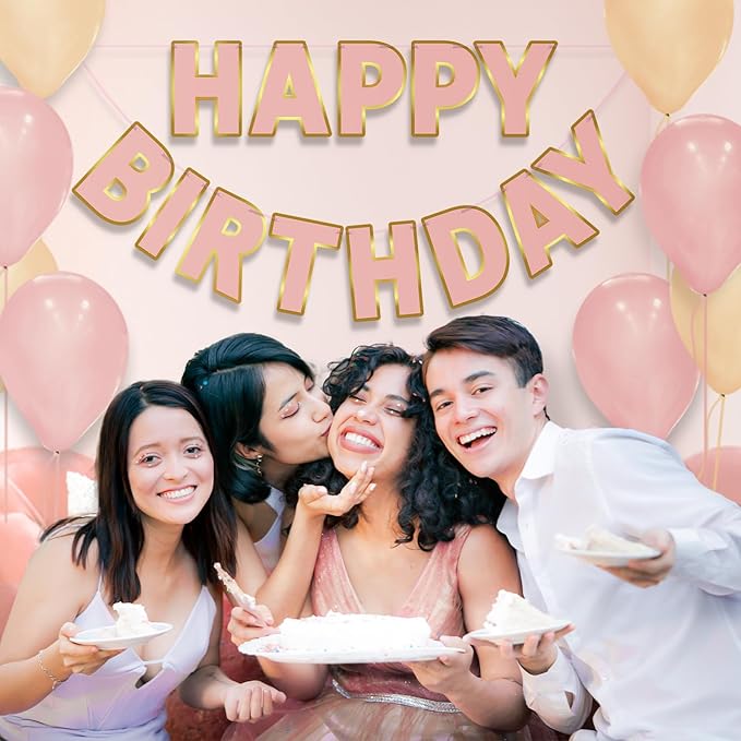 Happy Birthday Banner - 9ft Pre-Strung Happy Birthday Sign for Women, Men, Girls, Boys - No DIY Birthday Decorations & Party Supplies(Rose Gold)