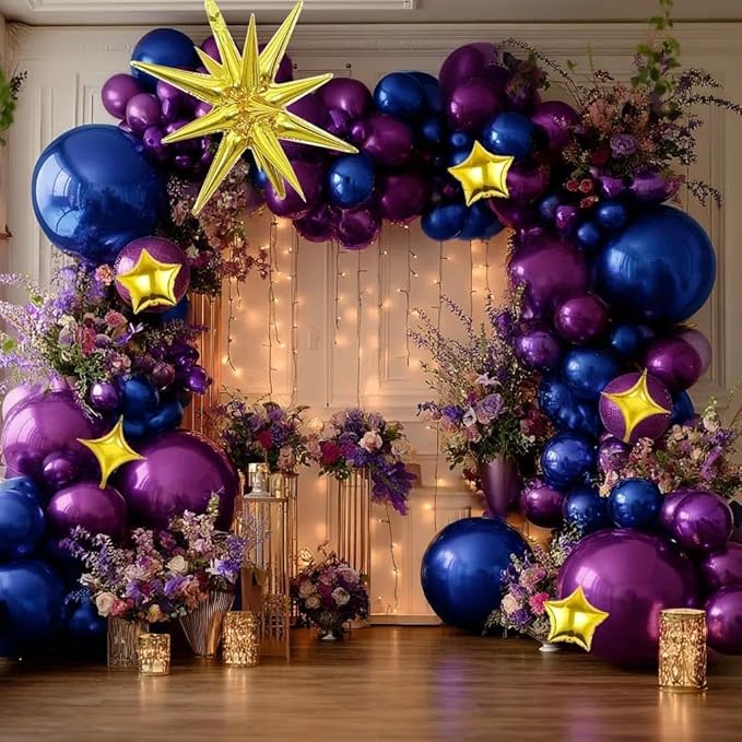 Dark Purple Balloon Arch Double Stuffed Latex Metallic Purple Explosion Star Balloon Garland Different Sizes Dark Lavender Balloons for Birthday Baby Shower Graduation Prom Bachelorette Party Decor