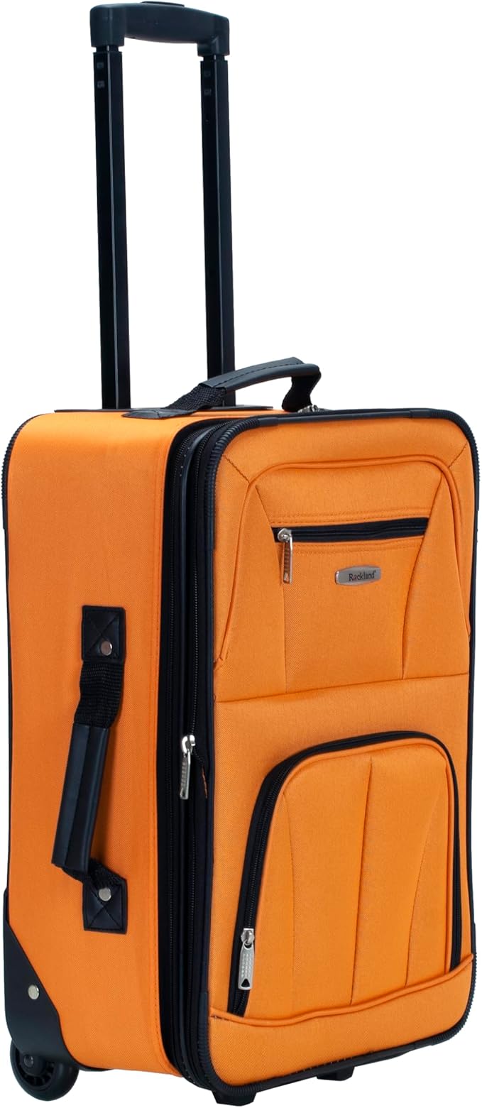 Rockland Fashion Softside 2 Piece Luggage Set, Expandable, (14" Tote/19" Upright), Orange