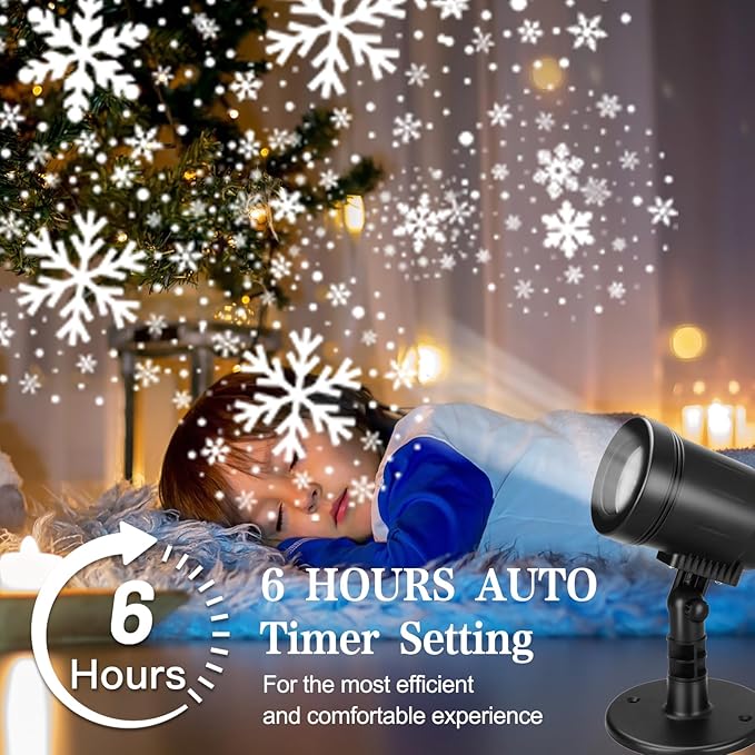 Snowflake Projector Lights Outdoor Waterproof, Snow Holiday Projector Lights, 360°Roating LED Snowflake Light, Snowflake Decoration for House, Yard, Wall, Outside and Indoors