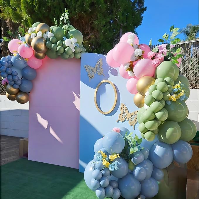 Pink and Green Balloon Arch Garland Kit, Sage Green and Pastel Pink Blue Metallic Gold Balloons, Woodland Balloons for Girls Baby Shower Floral Wonderland Spring Garden Tea Birthday Party Decorations