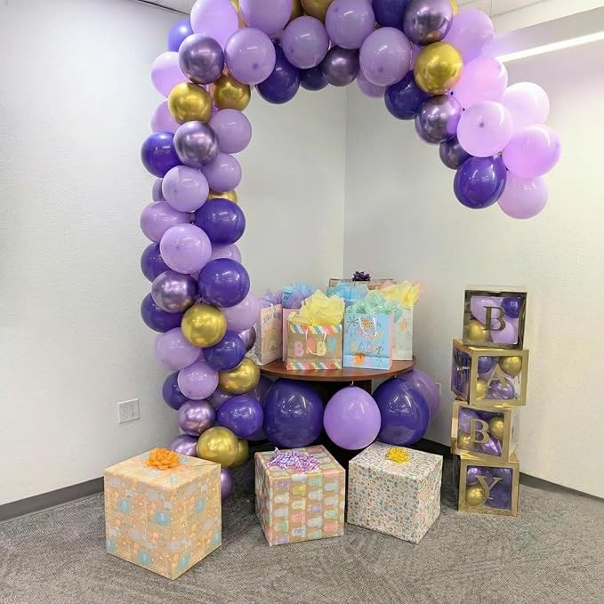 Purple and Gold Balloons, 60Pcs 12Inch Purple Gold Balloons with Gold Confetti Balloons for Wedding Graduation Birthday Party Baby Shower Decorations