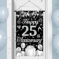 Happy Anniversary Decorations Small Banner Black Silver Happy 25th Anniversary Cruise Door Hanging Banner Porch Front Door Decor for Women Men 25 Years Silver Wedding Anniversaries Party Sign Supplies