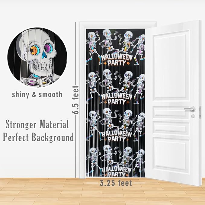 GOER Foil Curtain Backdrop for Halloween Party Decorations| Metallic Tinsel Halloween Theme Photo Booth Props (1 Pack)