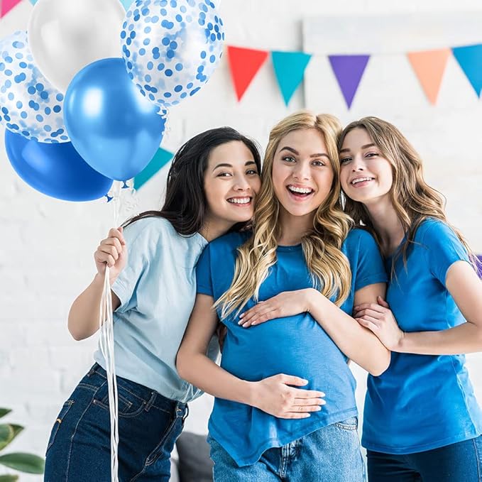Ainiv 15pcs Blue Thicken Party Balloons with Ribbon & Confetti, Metallic Latex Balloons for Baby Showers, Weddings, Graduations & Birthdays