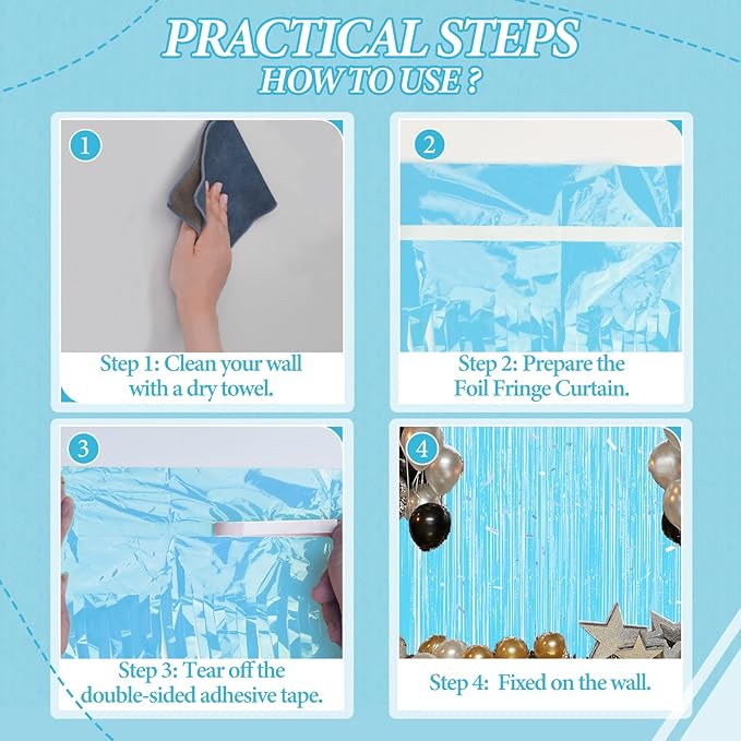 2 Pack Foil Fringe Backdrop - Pastel Light Blue Shiny Tinsel Curtains for Party Decoration/Photo Booth Props - 3.3x6.6 FT Metallic Foil Backdrop for Birthday, Wedding, Graduation, Christmas.