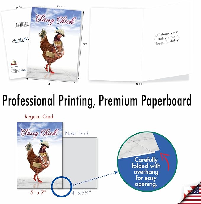 NobleWorks - 1 Funny Happy Birthday Notecard - Women's Humor Greeting Card with Envelope - Classy Chick C7230BDG