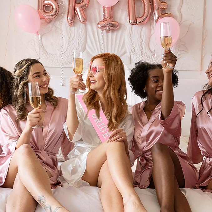 Bride to Be Set: Pearl-Trimmed Heart Sunglasses, Pearl BRIDE Sash & Tulle Veil - Bachelorette Party Bridal Accessories