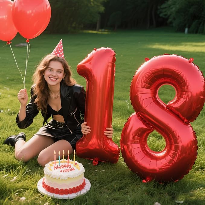 40 Inch Red Number 18 Digital Balloon,Jumbo Mylar Foil Helium Balloon for 18 Balloons for Birthday Party,Wedding Anniversary Party Decorations