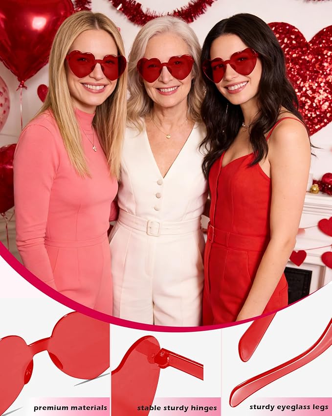 30 Pairs Red Heart Sunglasses for Women Bulk Transparent Red Heart Shaped Sunglasses Bachelorette Party Glasses Fun Glasses for Party Favor to Add A Splash of Fun And Style (30)