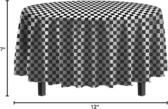 Exquisite 12-Pack Premium Plastic Tablecloth Pack of 12 - Premium Plastic Tablecloth 84 Inch Round Table Cover - Checkered