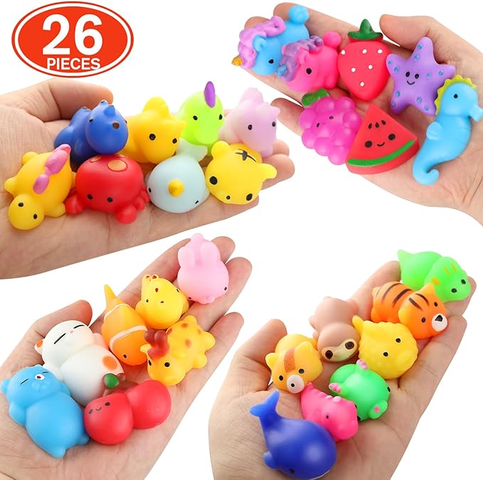 Squishies, 26 Pack Mochi Squishy Toys - Kawaii Cat Squishys Slow Rising Animals - Party Favors, Goodie Bag, Birthday Gifts, Mini Squishies Stress Reliever Toy