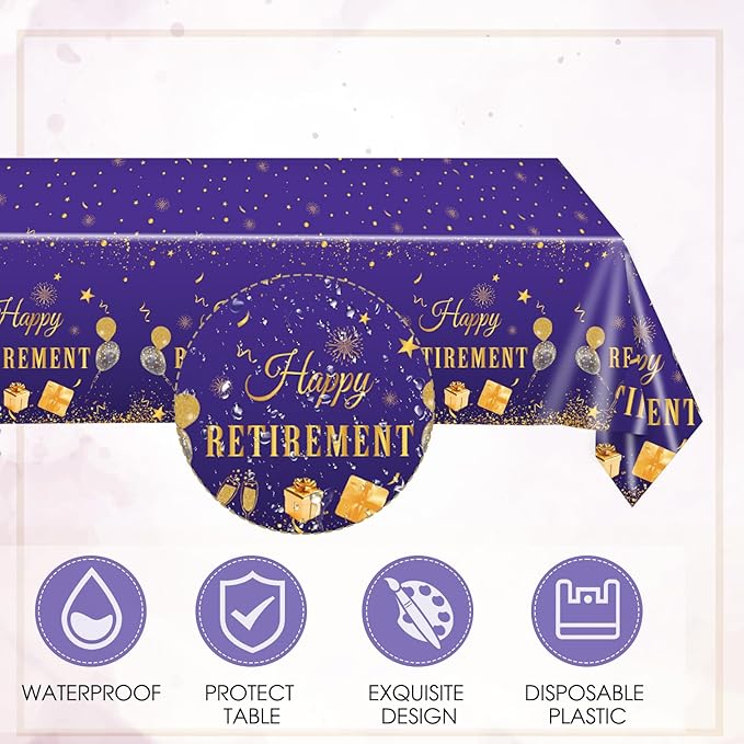 41PCS Retirement Party decorations Purple and Gold Disposable Tablerware Decoration Favors Including Paper Plates Napkins and Tablecloth Set for Women Retirement Table Decorations Party Supplies