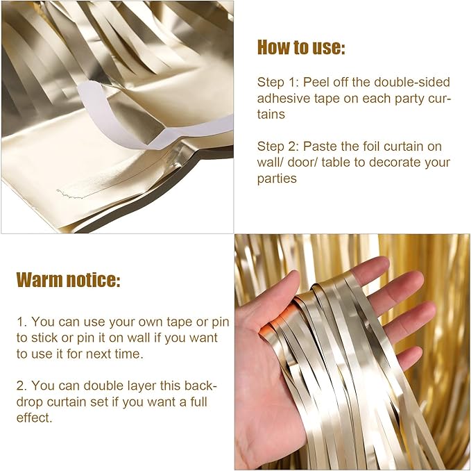 Sumind 4 Packs Metallic Tinsel Foil Curtains Backdrop Door Fringe Curtains Photo Booth Backdrops for Christmas New Year Wedding Graduation Birthday Disco Party Favor Decorations