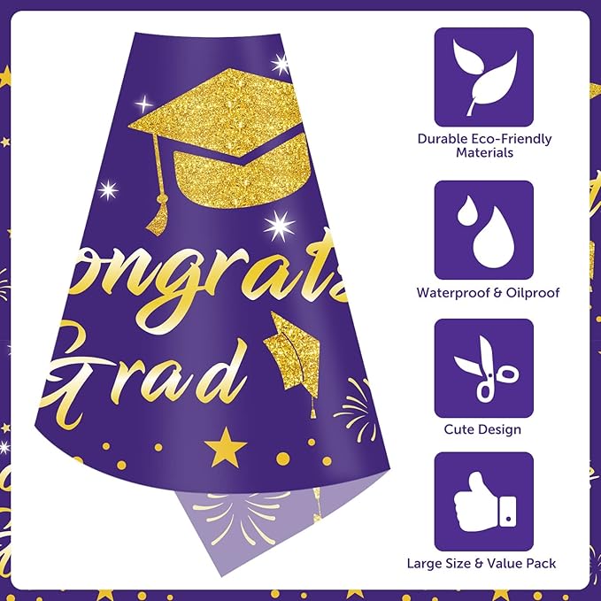 Graduation Tablecloth Party Decorations 2026, 3 Pack Purple Large Size 54"x108" Congrats Grad Disposable Rectangle Table Covers Plastic Table Cloth for College High School Class of 2026 Party Supplies