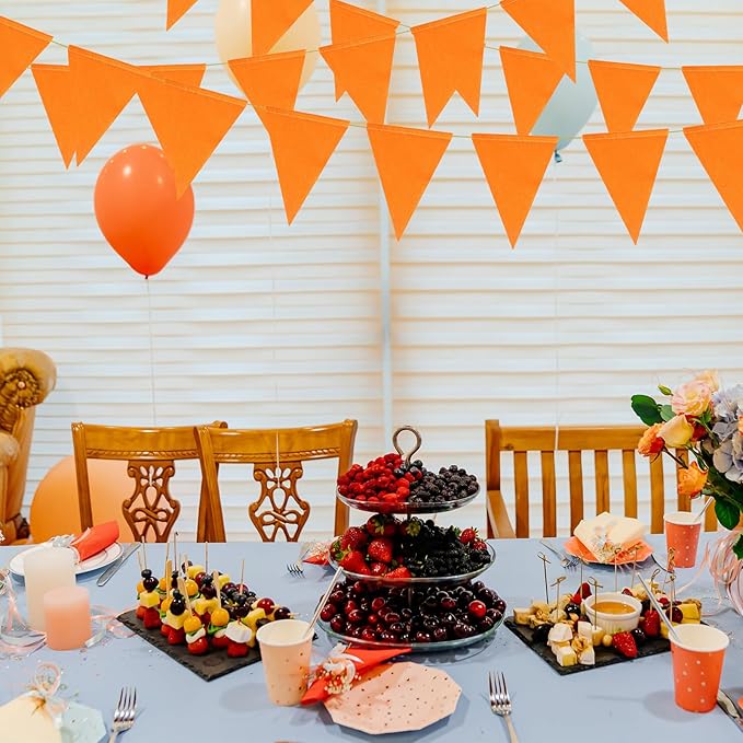 HESTYA 42 Pieces Pennant Banner Flags Orange String Hanging Fabric Hanging Triangle Bunting Flag for Grand Carnival Birthday Outdoor Events Classroom Party Supplies
