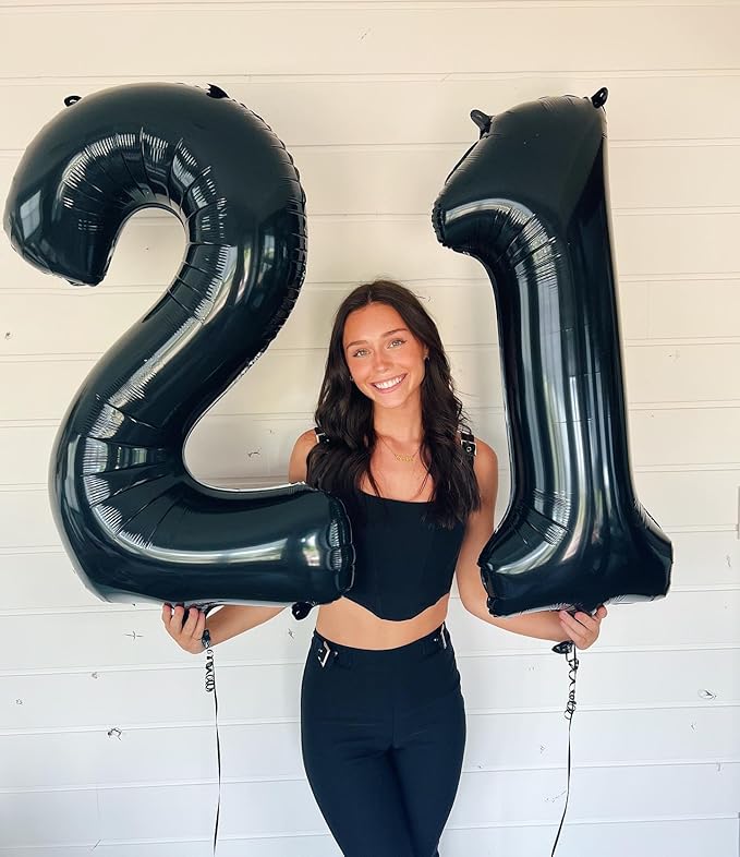 Black Number 21 Balloon 40 inch, 21 Number Balloons, 21st Black Birthday Decorations, 21 Year Old Women Men Party Supplies