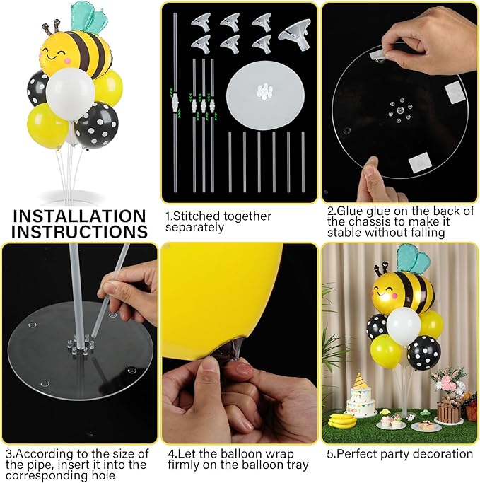 Bee Birthday Party Balloons Stand Kit 2 Sets with 2 Bumble Bee Foil Balloons Honey Bee Themed Party Balloon Centerpiece for Tables for Gender Reveal Birthday Baby Shower Bee Daisy Party Decorations