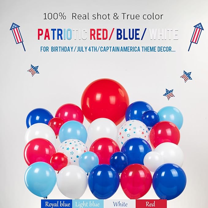 Patriotic balloons Red White and Blue balloon garland arch kit 130+pcs with star print and flag mylar balloon for 4th of july independent day party veterans day decorations